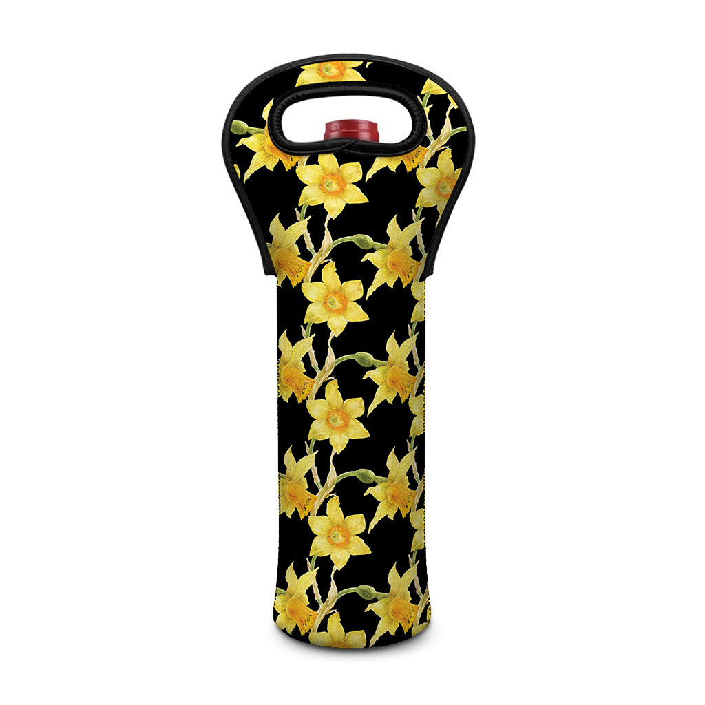Watercolor Daffodil Flower Pattern Print Single Neoprene Wine Tote