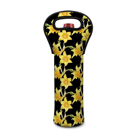 Watercolor Daffodil Flower Pattern Print Single Neoprene Wine Tote