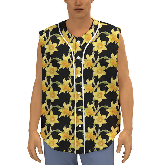 Watercolor Daffodil Flower Pattern Print Sleeveless Baseball Jersey