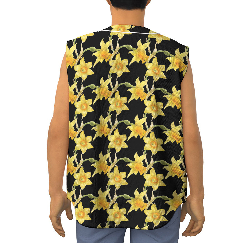 Watercolor Daffodil Flower Pattern Print Sleeveless Baseball Jersey