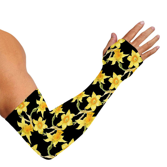 Watercolor Daffodil Flower Pattern Print Sun Protection Arm Sleeves