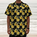 Watercolor Daffodil Flower Pattern Print Textured Short Sleeve Shirt