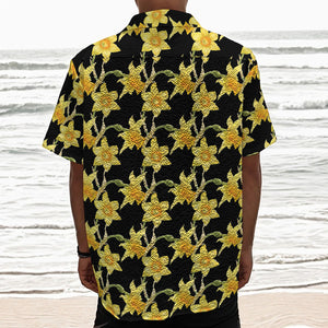 Watercolor Daffodil Flower Pattern Print Textured Short Sleeve Shirt