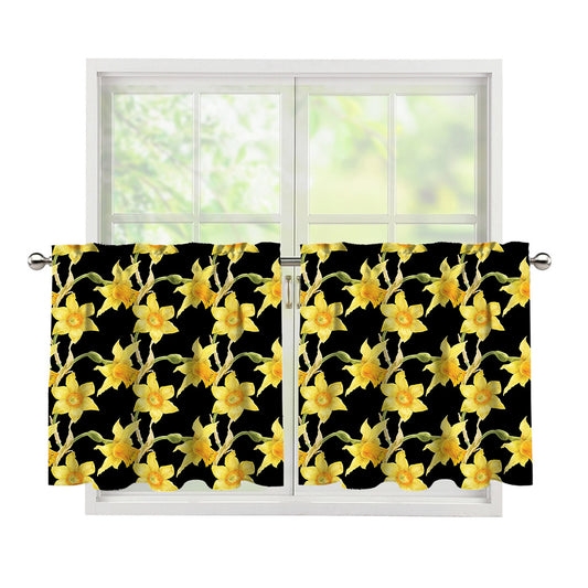 Watercolor Daffodil Flower Pattern Print Tier Curtains