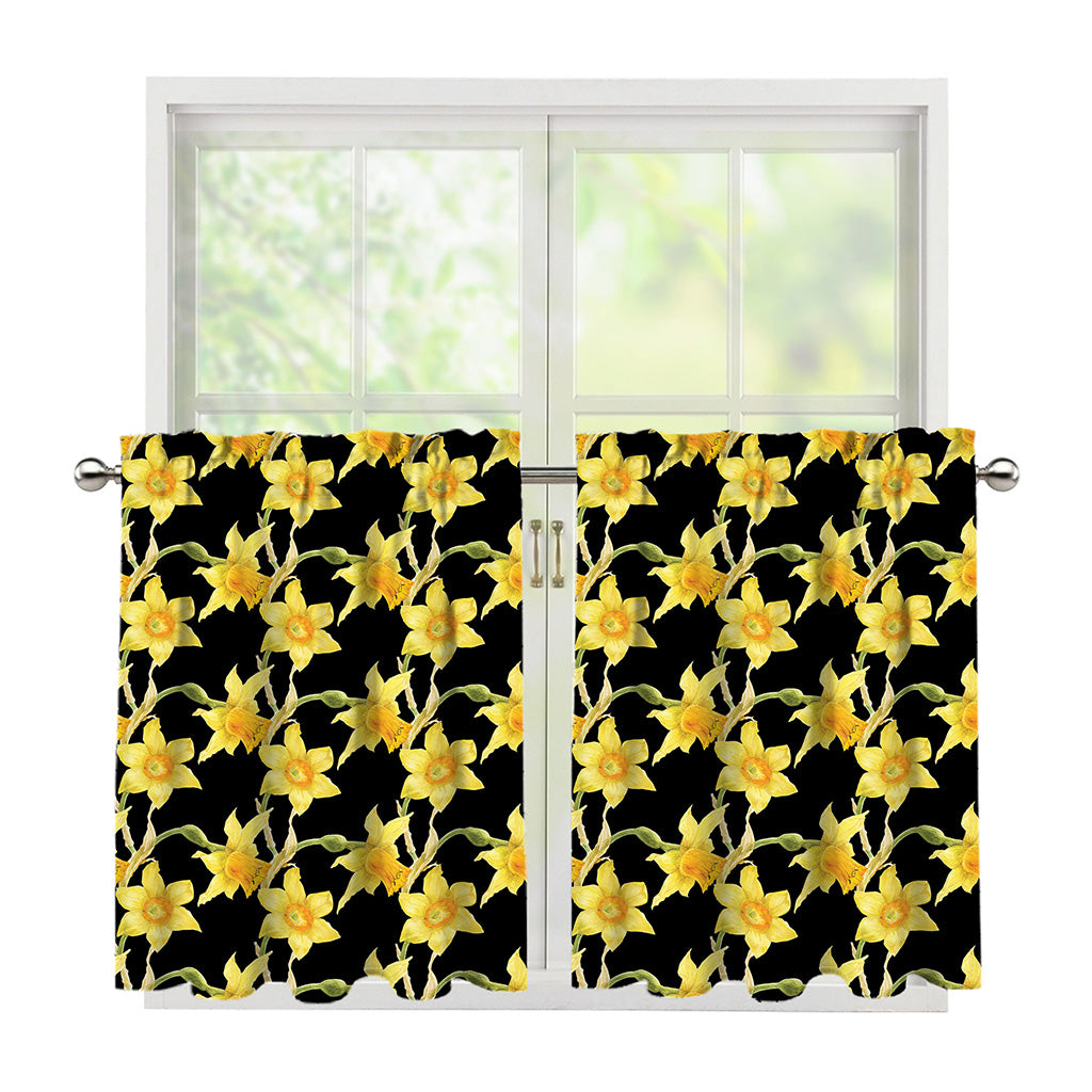 Watercolor Daffodil Flower Pattern Print Tier Curtains