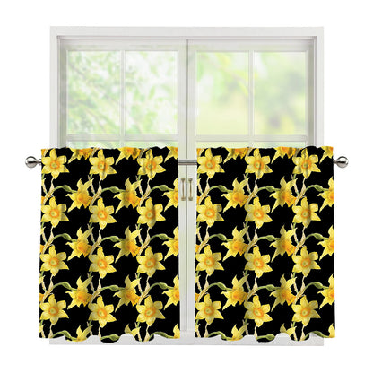 Watercolor Daffodil Flower Pattern Print Tier Curtains