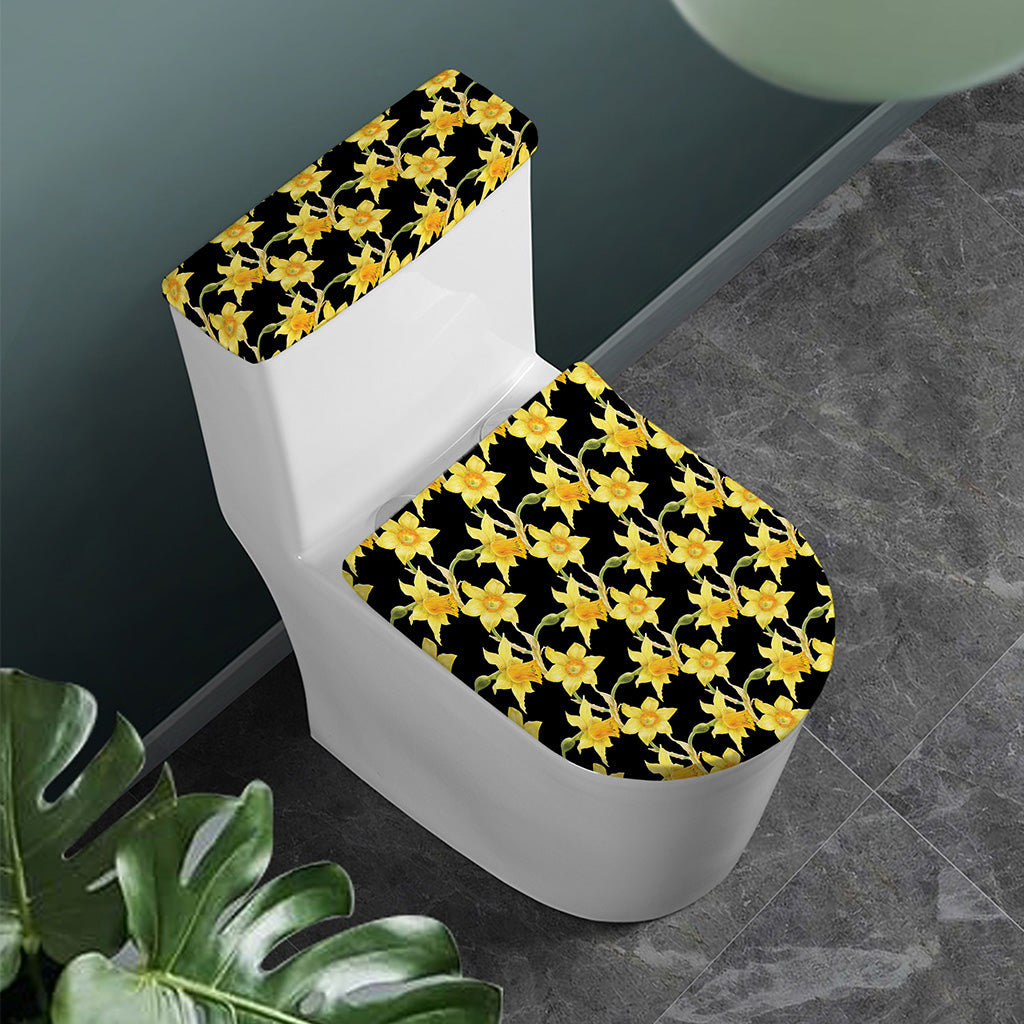 Watercolor Daffodil Flower Pattern Print Toilet Lid And Tank Cover Set