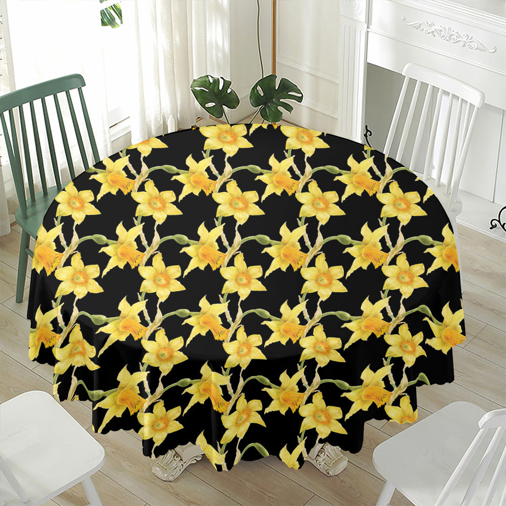 Watercolor Daffodil Flower Pattern Print Waterproof Round Tablecloth