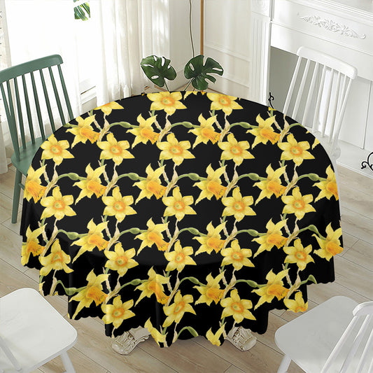 Watercolor Daffodil Flower Pattern Print Waterproof Round Tablecloth