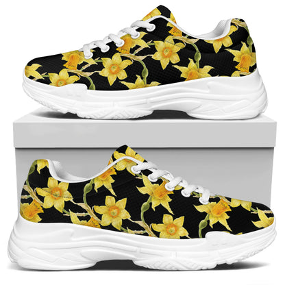 Watercolor Daffodil Flower Pattern Print White Chunky Shoes