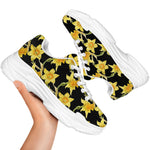Watercolor Daffodil Flower Pattern Print White Chunky Shoes
