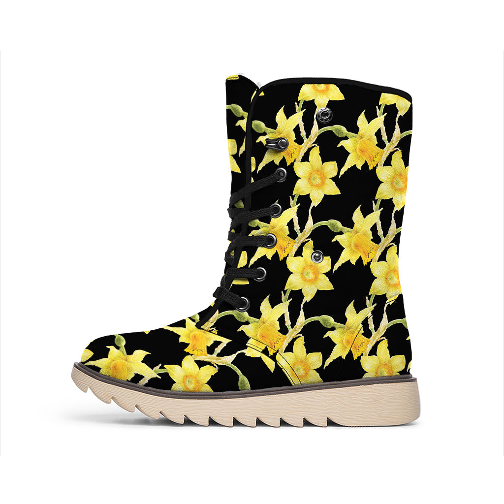 Watercolor Daffodil Flower Pattern Print Winter Boots