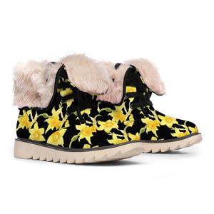 Watercolor Daffodil Flower Pattern Print Winter Boots