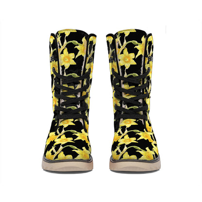 Watercolor Daffodil Flower Pattern Print Winter Boots