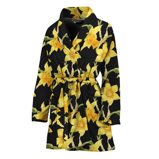 Watercolor Daffodil Flower Pattern Print Women's Bathrobe