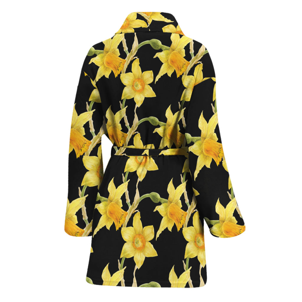 Watercolor Daffodil Flower Pattern Print Women's Bathrobe