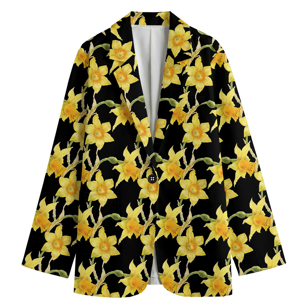 Watercolor Daffodil Flower Pattern Print Women's Blazer