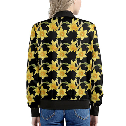 Watercolor Daffodil Flower Pattern Print Women's Bomber Jacket