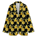 Watercolor Daffodil Flower Pattern Print Women's Cotton Blazer