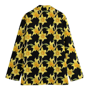 Watercolor Daffodil Flower Pattern Print Women's Cotton Blazer