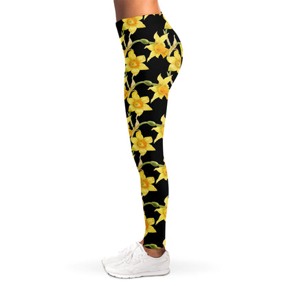 Watercolor Daffodil Flower Pattern Print Women's Leggings