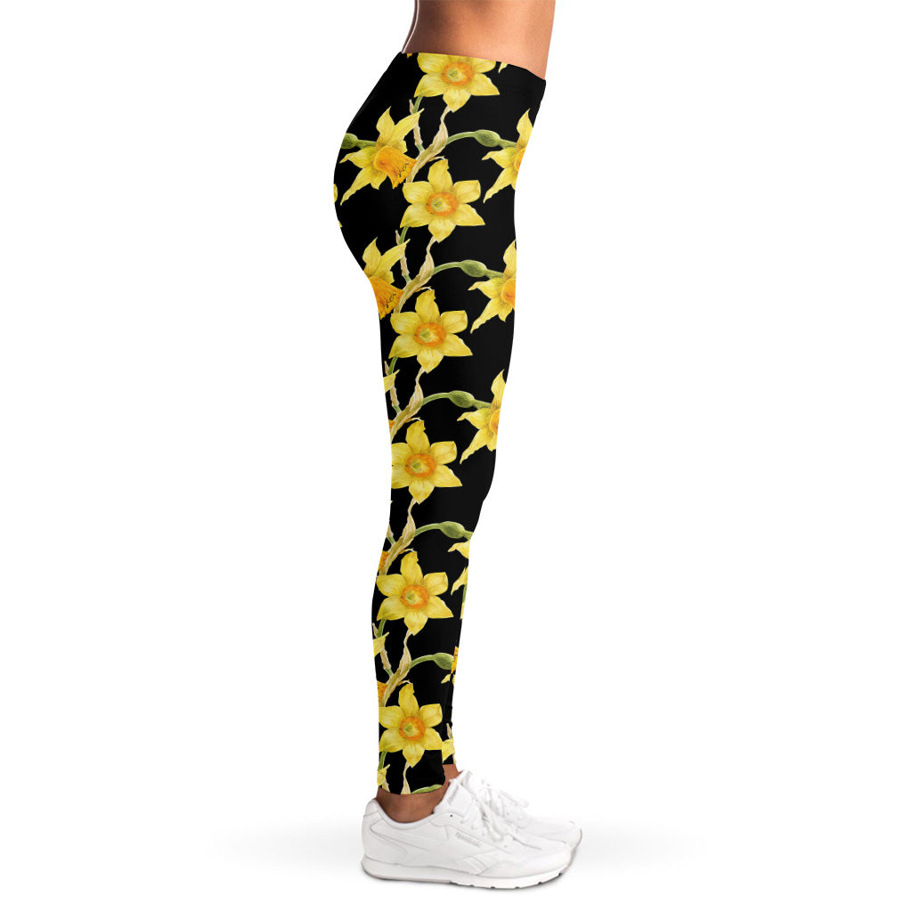 Watercolor Daffodil Flower Pattern Print Women's Leggings
