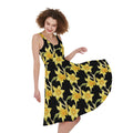 Watercolor Daffodil Flower Pattern Print Sleeveless Knee Length Dress