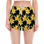Watercolor Daffodil Flower Pattern Print Women's Split Running Shorts