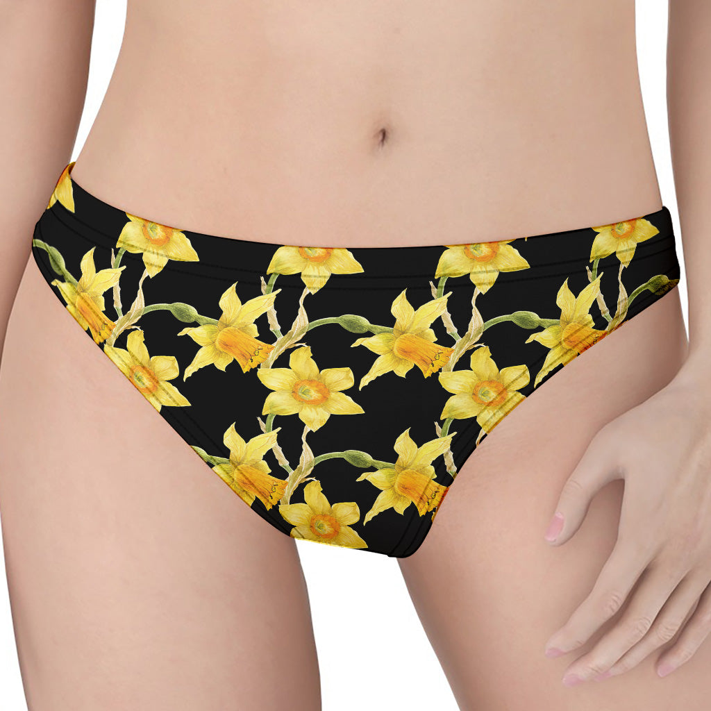 Watercolor Daffodil Flower Pattern Print Women's Thong