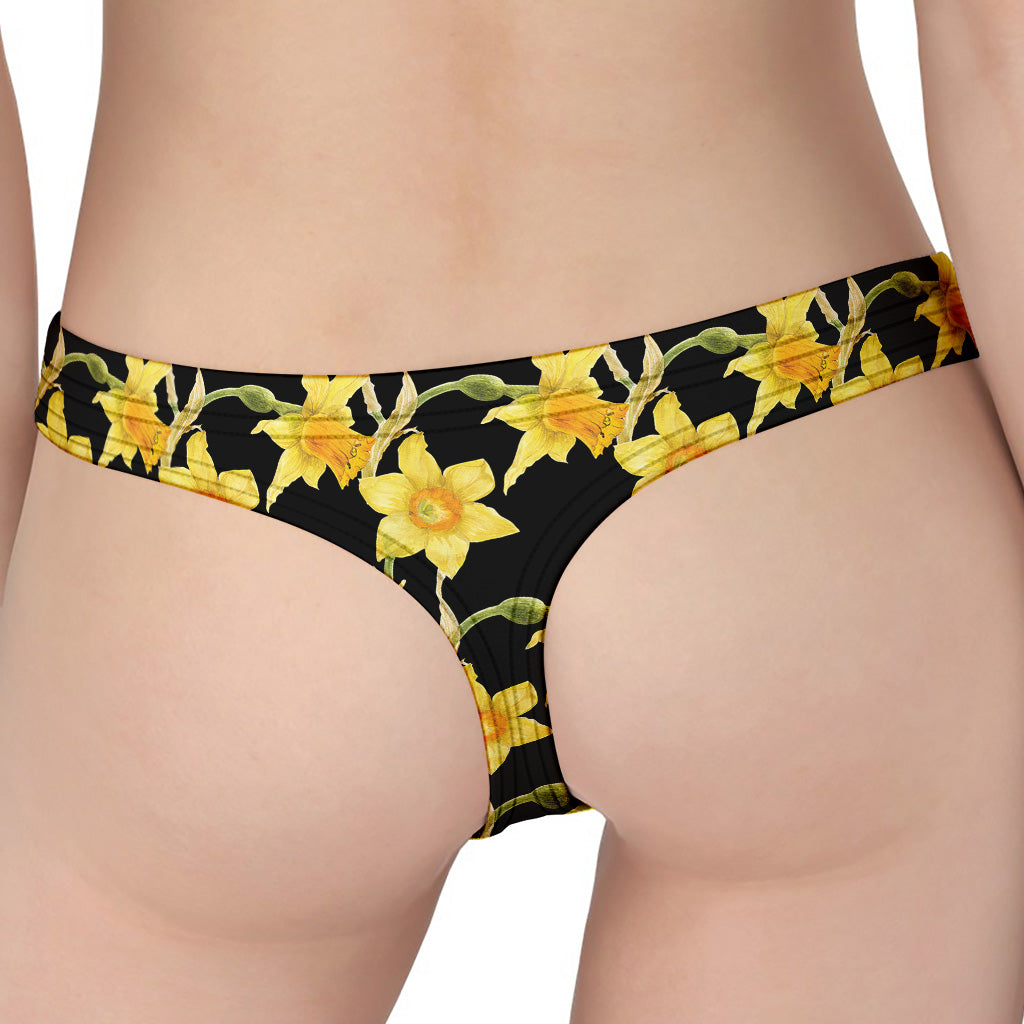 Watercolor Daffodil Flower Pattern Print Women's Thong