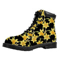 Watercolor Daffodil Flower Pattern Print Padded Collar Lace Up Boots