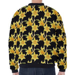 Watercolor Daffodil Flower Pattern Print Zip Sleeve Bomber Jacket