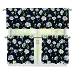 Watercolor Daisy Floral Pattern Print 3 Piece Kitchen Curtains