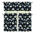 Watercolor Daisy Floral Pattern Print 3 Piece Kitchen Curtains
