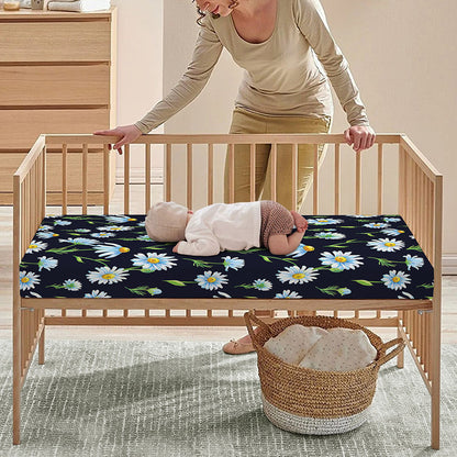 Watercolor Daisy Floral Pattern Print Baby Crib Sheet
