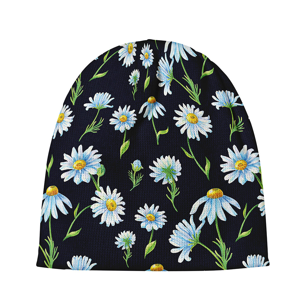 Watercolor Daisy Floral Pattern Print Beanie