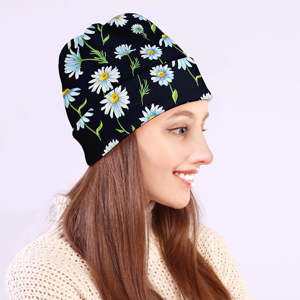 Watercolor Daisy Floral Pattern Print Beanie