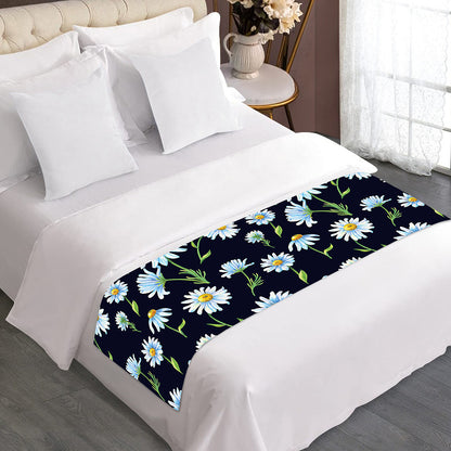 Watercolor Daisy Floral Pattern Print Bed Runner