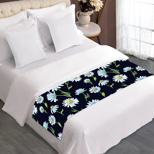 Watercolor Daisy Floral Pattern Print Bed Runner