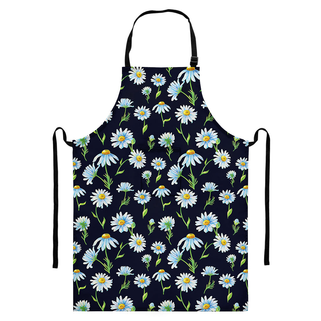 Watercolor Daisy Floral Pattern Print Bib Apron With Pocket