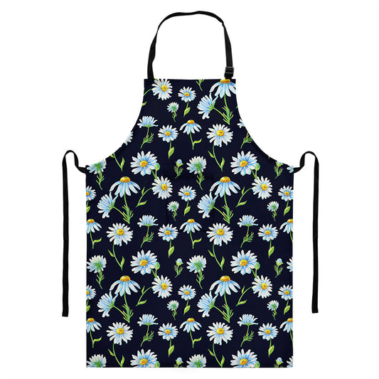 Watercolor Daisy Floral Pattern Print Bib Apron With Pocket