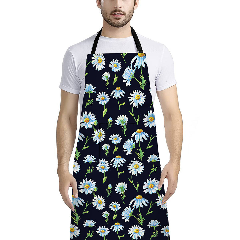 Watercolor Daisy Floral Pattern Print Bib Apron With Pocket