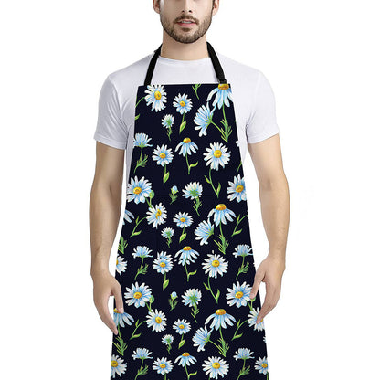 Watercolor Daisy Floral Pattern Print Bib Apron With Pocket