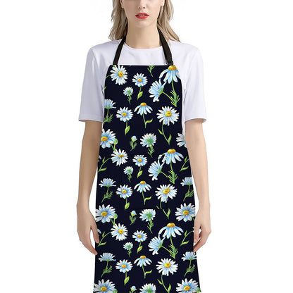 Watercolor Daisy Floral Pattern Print Bib Apron With Pocket