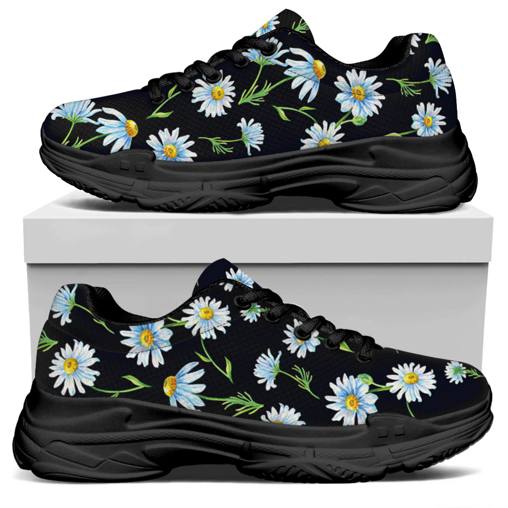 Watercolor Daisy Floral Pattern Print Black Chunky Shoes