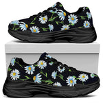 Watercolor Daisy Floral Pattern Print Black Chunky Shoes