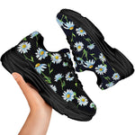 Watercolor Daisy Floral Pattern Print Black Chunky Shoes
