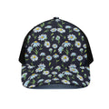 Watercolor Daisy Floral Pattern Print Black Mesh Trucker Hat