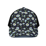 Watercolor Daisy Floral Pattern Print Black Mesh Trucker Cap