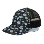 Watercolor Daisy Floral Pattern Print Black Mesh Trucker Cap